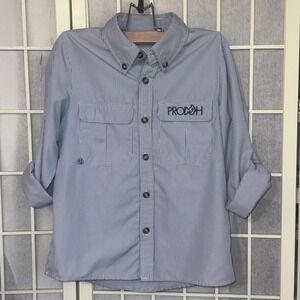 Prodoh Founders Kids Long Sleeve Button Up Fishing Shirt Blue Vented Shirt 7/8